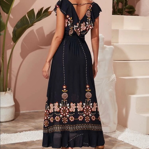 Boho gypsy floral print tribal maxi wrap dress - Picture 2 of 3